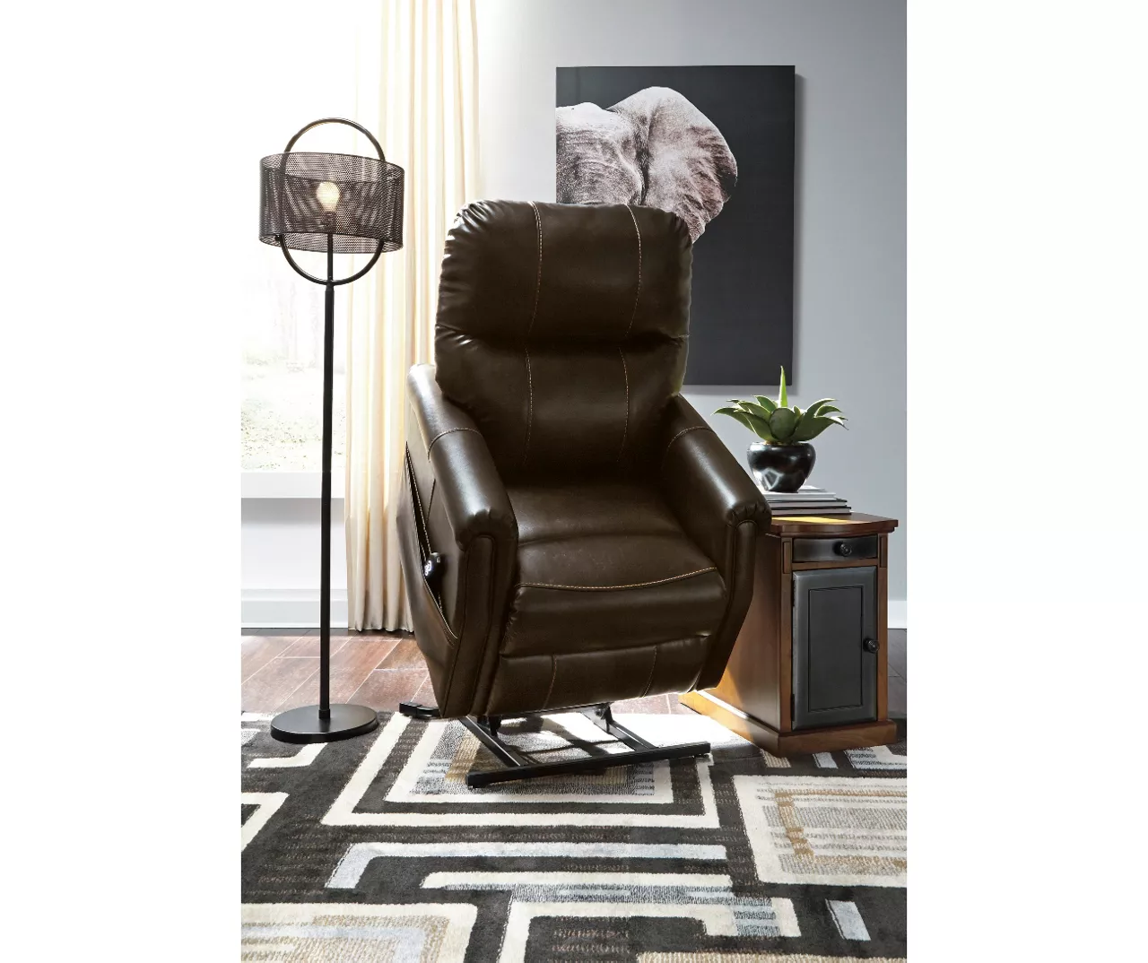 Markridge Chocolate Faux Leather Power Lift Recliner - Image 4