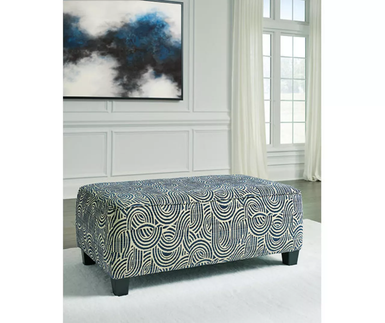 Trendle Blue & Tan Oversize Accent Ottoman - Image 2