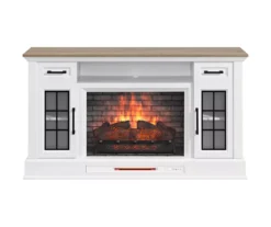 60" White 2-Door Electric Fireplace Console