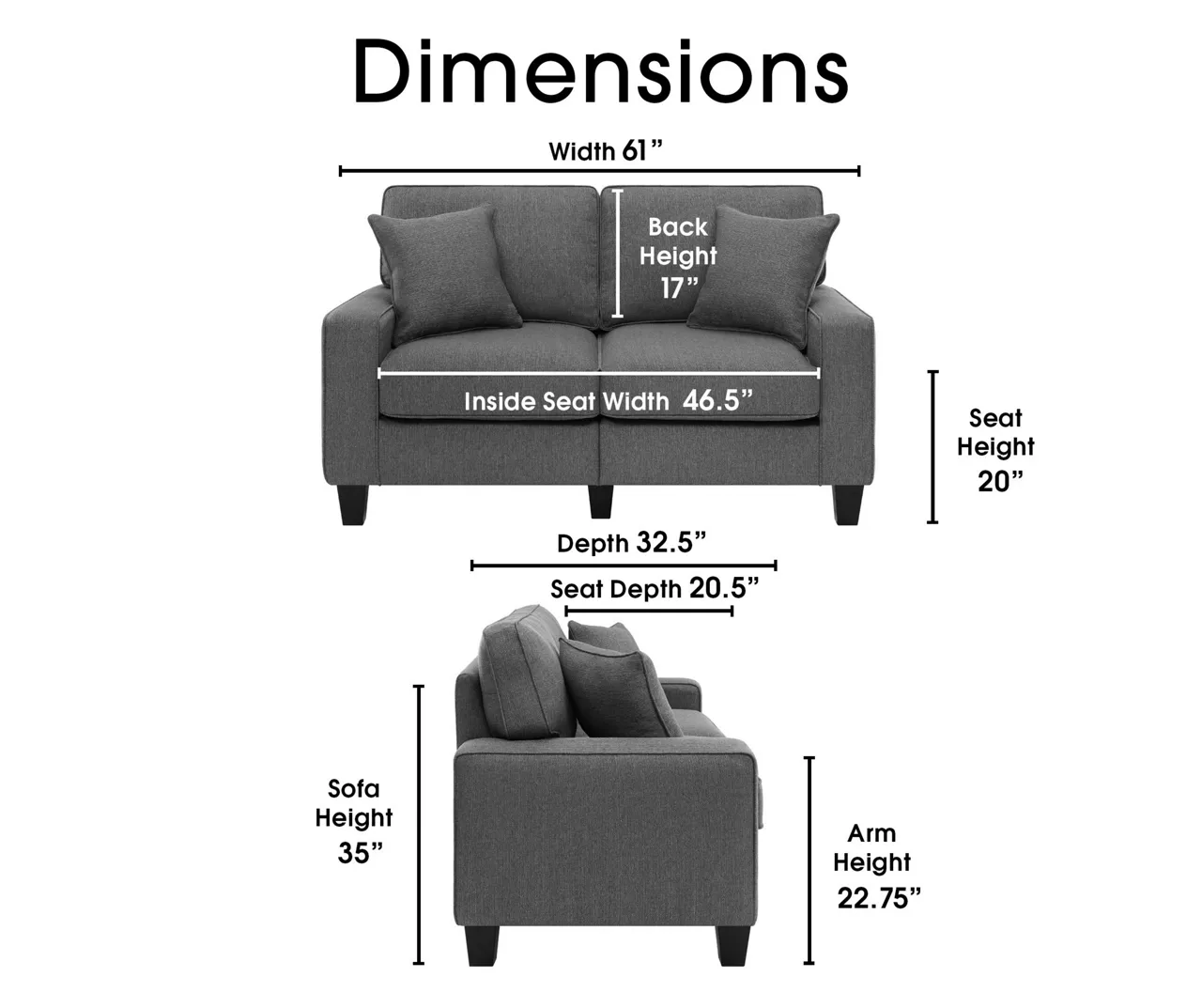 Palisades Dark Gray Loveseat - Image 11