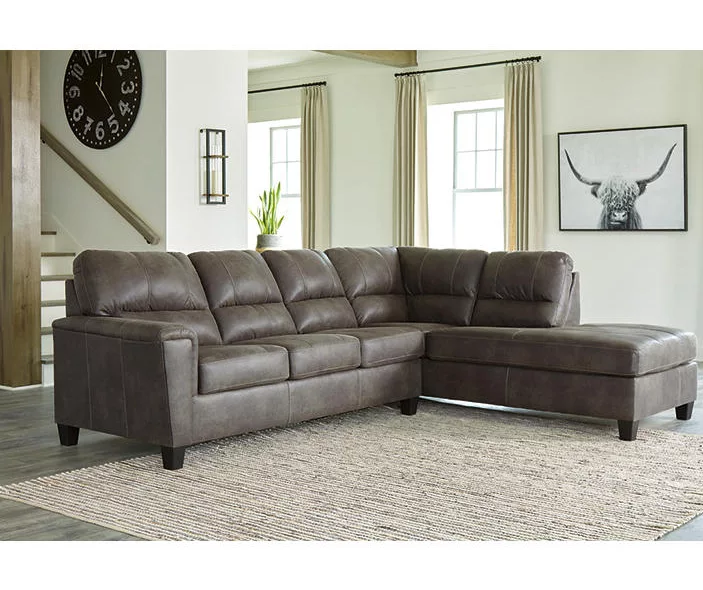 Signature Design By Ashley Navi Smoke Faux Leather Sleeper Sectional With Right-Facing Chaise - Image 2