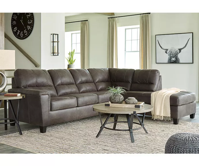 Signature Design By Ashley Navi Smoke Faux Leather Sleeper Sectional With Right-Facing Chaise - Image 4