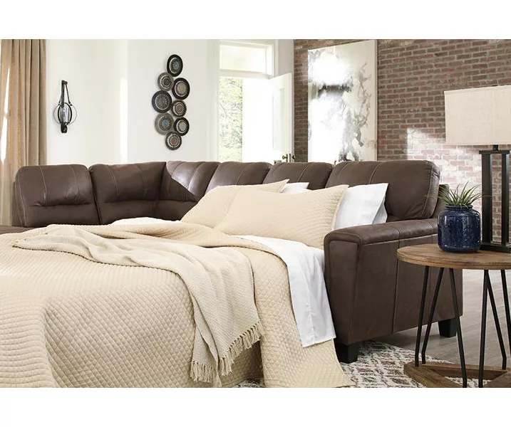 Signature Design By Ashley Navi Chestnut Faux Leather Sleeper Sectional With Left-Facing Chaise