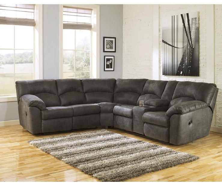 Signature Design By Ashley Tambo Pewter Faux Leather Reclining Sectional - Image 2